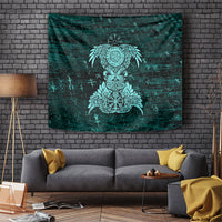 Valknut Ravens and Vegvisir Helm of Awe Tapestry Viking Nordic Celtic Knotwork Turquoise Runic Art