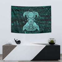 Valknut Ravens and Vegvisir Helm of Awe Tapestry Viking Nordic Celtic Knotwork Turquoise Runic Art