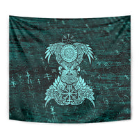 Valknut Ravens and Vegvisir Helm of Awe Tapestry Viking Nordic Celtic Knotwork Turquoise Runic Art