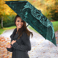Valknut Ravens and Vegvisir Helm of Awe Umbrella Viking Nordic Celtic Knotwork Turquoise Runic Art