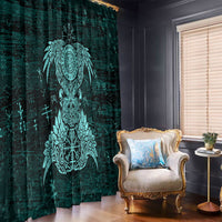 Valknut Ravens and Vegvisir Helm of Awe Window Curtain Viking Nordic Celtic Knotwork Turquoise Runic Art