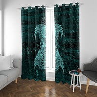 Valknut Ravens and Vegvisir Helm of Awe Window Curtain Viking Nordic Celtic Knotwork Turquoise Runic Art