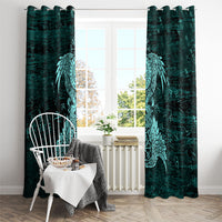 Valknut Ravens and Vegvisir Helm of Awe Window Curtain Viking Nordic Celtic Knotwork Turquoise Runic Art