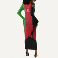Malawi Independence Day 6 July Long Sleeve Bodycon Dress Malawian Flag Grunge Soldier
