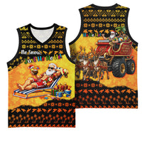Tropical Christmas In July Santa Claus Basketball Jersey Festive Hawaiian With Beach Reindeer Sleigh