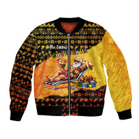 Tropical Christmas In July Santa Claus Bomber Jacket Festive Hawaiian With Beach Reindeer Sleigh