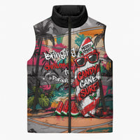 Tropical Christmas In July Candy Cane Surf Sleeveless Puffer Jacket Vibrant Street Art Beach Graffiti Graphic