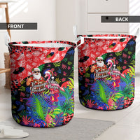 Christmas In July Flamingo Laundry Basket Magic Santa Claus Festive Tropical Hawaiian Beach Birds
