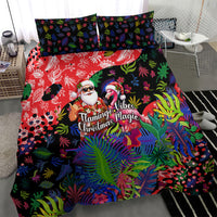 Christmas In July Flamingo Bedding Set Magic Santa Claus Festive Tropical Hawaiian Beach Birds