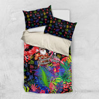Christmas In July Flamingo Bedding Set Magic Santa Claus Festive Tropical Hawaiian Beach Birds
