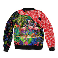 Christmas In July Flamingo Bomber Jacket Magic Santa Claus Festive Tropical Hawaiian Beach Birds