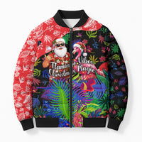 Christmas In July Flamingo Bomber Puffer Jacket Magic Santa Claus Festive Tropical Hawaiian Beach Birds