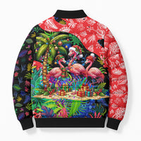 Christmas In July Flamingo Bomber Puffer Jacket Magic Santa Claus Festive Tropical Hawaiian Beach Birds