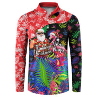Christmas In July Flamingo Button Sweatshirt Magic Santa Claus Festive Tropical Hawaiian Beach Birds