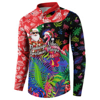 Christmas In July Flamingo Button Sweatshirt Magic Santa Claus Festive Tropical Hawaiian Beach Birds