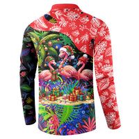 Christmas In July Flamingo Button Sweatshirt Magic Santa Claus Festive Tropical Hawaiian Beach Birds