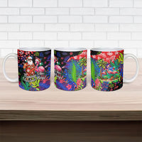 Christmas In July Flamingo Ceramic Mug Magic Santa Claus Festive Tropical Hawaiian Beach Birds