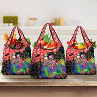 Christmas In July Flamingo Grocery Bag Magic Santa Claus Festive Tropical Hawaiian Beach Birds