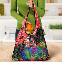 Christmas In July Flamingo Grocery Bag Magic Santa Claus Festive Tropical Hawaiian Beach Birds