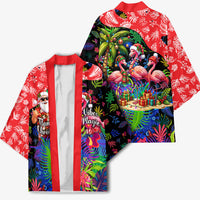 Christmas In July Flamingo Kimono Magic Santa Claus Festive Tropical Hawaiian Beach Birds