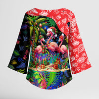 Christmas In July Flamingo Kimono Sleeve Blouse Magic Santa Claus Festive Tropical Hawaiian Beach Birds