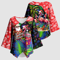 Christmas In July Flamingo Kimono Sleeve Blouse Magic Santa Claus Festive Tropical Hawaiian Beach Birds
