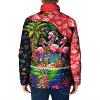 Christmas In July Flamingo Padded Jacket Magic Santa Claus Festive Tropical Hawaiian Beach Birds
