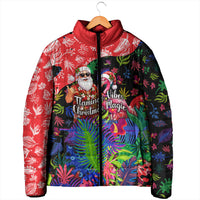 Christmas In July Flamingo Padded Jacket Magic Santa Claus Festive Tropical Hawaiian Beach Birds