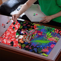 Christmas In July Flamingo Puzzle Magic Santa Claus Festive Tropical Hawaiian Beach Birds