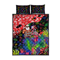 Christmas In July Flamingo Quilt Bed Set Magic Santa Claus Festive Tropical Hawaiian Beach Birds