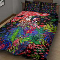 Christmas In July Flamingo Quilt Bed Set Magic Santa Claus Festive Tropical Hawaiian Beach Birds