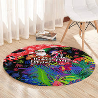 Christmas In July Flamingo Round Carpet Magic Santa Claus Festive Tropical Hawaiian Beach Birds