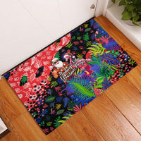 Christmas In July Flamingo Rubber Doormat Magic Santa Claus Festive Tropical Hawaiian Beach Birds