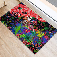 Christmas In July Flamingo Rubber Doormat Magic Santa Claus Festive Tropical Hawaiian Beach Birds