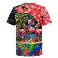 Christmas In July Flamingo Rugby Jersey Magic Santa Claus Festive Tropical Hawaiian Beach Birds