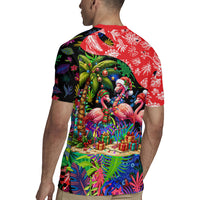 Christmas In July Flamingo Rugby Jersey Magic Santa Claus Festive Tropical Hawaiian Beach Birds