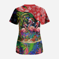 Christmas In July Flamingo Scrub Top Magic Santa Claus Festive Tropical Hawaiian Beach Birds