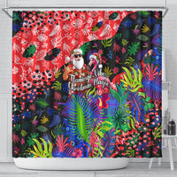 Christmas In July Flamingo Shower Curtain Magic Santa Claus Festive Tropical Hawaiian Beach Birds