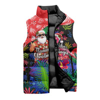 Christmas In July Flamingo Sleeveless Puffer Jacket Magic Santa Claus Festive Tropical Hawaiian Beach Birds