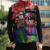 Christmas In July Flamingo Sleeveless Puffer Jacket Magic Santa Claus Festive Tropical Hawaiian Beach Birds