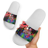 Christmas In July Flamingo Slide Sandals Magic Santa Claus Festive Tropical Hawaiian Beach Birds