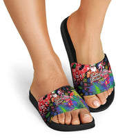 Christmas In July Flamingo Slide Sandals Magic Santa Claus Festive Tropical Hawaiian Beach Birds