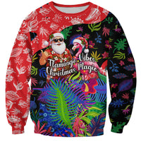 Christmas In July Flamingo Sweatshirt Magic Santa Claus Festive Tropical Hawaiian Beach Birds
