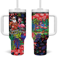 Christmas In July Flamingo Tumbler With Handle Magic Santa Claus Festive Tropical Hawaiian Beach Birds
