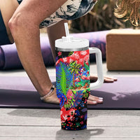 Christmas In July Flamingo Tumbler With Handle Magic Santa Claus Festive Tropical Hawaiian Beach Birds