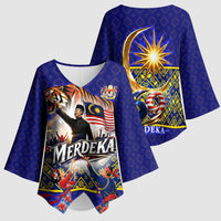 Malaysia Merdeka Independence Day Kimono Sleeve Blouse Patriotic Flag Crescent Moon Star Cultural