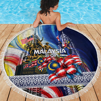 Malaysia Merdeka Independence Day Beach Blanket Patriotic Twin Towers Soldier National Flower Graphic
