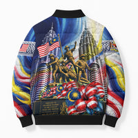 Malaysia Merdeka Independence Day Bomber Puffer Jacket Patriotic Twin Towers Soldier National Flower Graphic
