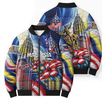 Malaysia Merdeka Independence Day Bomber Puffer Jacket Patriotic Twin Towers Soldier National Flower Graphic