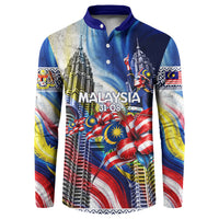 Malaysia Merdeka Independence Day Button Sweatshirt Patriotic Twin Towers Soldier National Flower Graphic